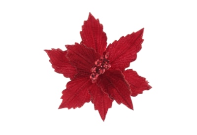 Festive Red Poinsettia Gold Glitter Edging Clip On 26cm Festive Red Poinsettia Gold Glitter Edging Clip On 26cm