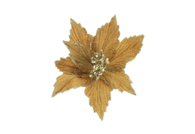 Festive Gold Poinsettia Gold Glitter Clip On 26cm