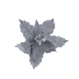 Festive Silver Poinsettia With Silver Glitter Clip On 26cm Festive Silver Poinsettia With Silver Glitter Clip On 26cm