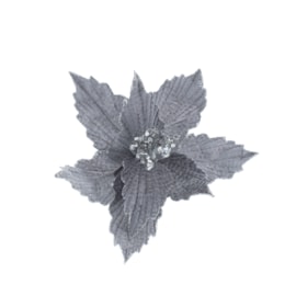 Festive Silver Poinsettia With Silver Glitter Clip On 26cm Festive Silver Poinsettia With Silver Glitter Clip On 26cm