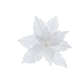 Festive White Poinsettia With White Glitter Clip On 26cm Festive White Poinsettia With White Glitter Clip On 26cm