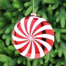 Festive Red/white Lines Glass Ball 15cm Festive Red/white Lines Glass Ball 15cm