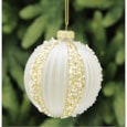 Festive White Glass Ball w Gold Lines Segment 10cm (P045789)