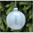 Festive Light Blue Glass Ball w White Leaves 10cm (P045827)