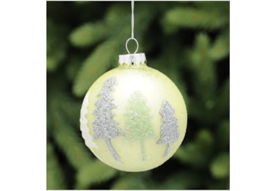 Festive Light Green Glass Ball w Silver/green Trees 8cm (P045829)
