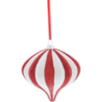 Festive Red / White Hanging Glitter Stripped Onion 10cm (P046515)