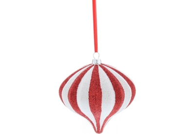 Festive Red / White Hanging Glitter Stripped Onion 10cm (P046515)