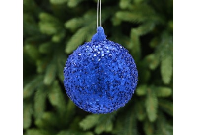 Festive Matt Navy Glass With All Over Sequins Bauble 10cm Festive Matt Navy Glass With All Over Sequins Bauble 10cm
