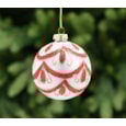 Festive Matt White Glass With Red Scallop Bauble 10cm Festive Matt White Glass With Red Scallop Bauble 10cm