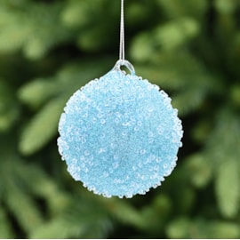 Festive Blue Ice Encrusted Glass Bauble 8cm Festive Blue Ice Encrusted Glass Bauble 8cm