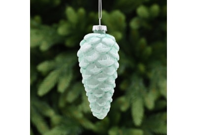 Festive Light Green Glass Pinecone With White Glitter 12cm Festive Light Green Glass Pinecone With White Glitter 12cm
