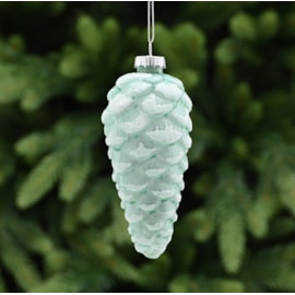 Festive Light Green Glass Pinecone With White Glitter 12cm Festive Light Green Glass Pinecone With White Glitter 12cm
