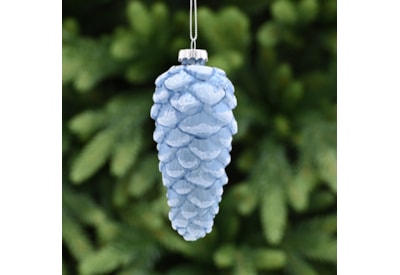 Festive Blue Glass Pinecone With White Glitter 13cm Festive Blue Glass Pinecone With White Glitter 13cm