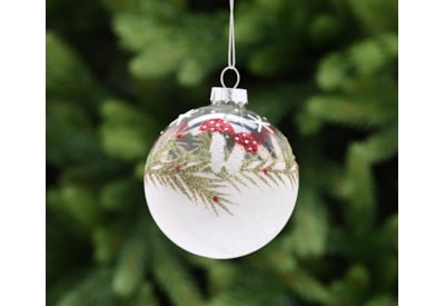 Festive Clear & Frosted Glass With Mushroom Bauble 8cm Festive Clear & Frosted Glass With Mushroom Bauble 8cm