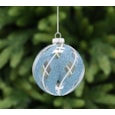 Festive Clear Glass With Blue Glitter Stripes Bauble 8cm Festive Clear Glass With Blue Glitter Stripes Bauble 8cm