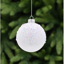 Festive White Iridescent Glitter Glass Bauble 8cm Festive White Iridescent Glitter Glass Bauble 8cm