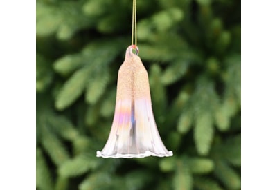 Festive Ombre Pink Iris/clear Glass Bell With Gold Glitter 10cm Festive Ombre Pink Iris/clear Glass Bell With Gold Glitter 10cm