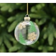 Festive Clear Glass With Gold Snowflake/green Trees Bauble 8cm Festive Clear Glass With Gold Snowflake/green Trees Bauble 8cm