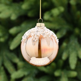 Festive Translucent Amber Glass Pearl Snowcap Bauble 8cm Festive Translucent Amber Glass Pearl Snowcap Bauble 8cm