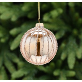 Festive Translucent Amber Glass Glitter Stripe Bauble 8cm Festive Translucent Amber Glass Glitter Stripe Bauble 8cm