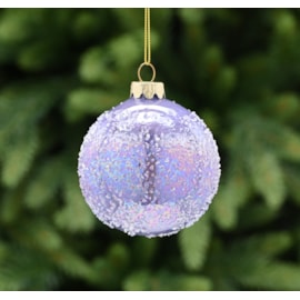 Festive Lilac Iris With Encrusted Effect Glass Bauble 8cm Festive Lilac Iris With Encrusted Effect Glass Bauble 8cm