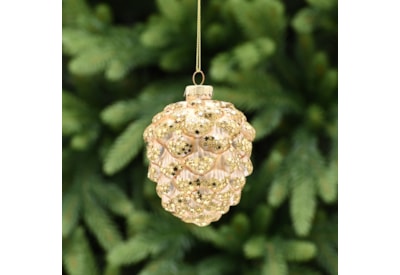 Festive Matt Gold Glass Pinecone With Glitter 10cm Festive Matt Gold Glass Pinecone With Glitter 10cm