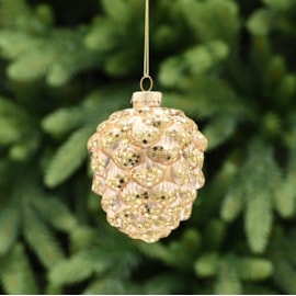 Festive Matt Gold Glass Pinecone With Glitter 10cm Festive Matt Gold Glass Pinecone With Glitter 10cm