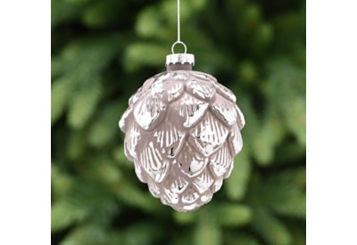 Festive Mink With Silver Tips Glass Pinecone 10cm Festive Mink With Silver Tips Glass Pinecone 10cm