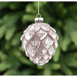 Festive Mink With Silver Tips Glass Pinecone 10cm Festive Mink With Silver Tips Glass Pinecone 10cm