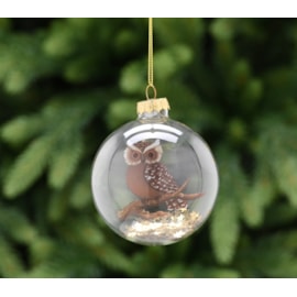 Festive Clear Glass With Owl & Stars Inside Bauble 8cm Festive Clear Glass With Owl & Stars Inside Bauble 8cm