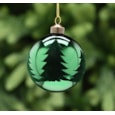 Festive Shiny Green Glass With Flock Trees Bauble 8cm Festive Shiny Green Glass With Flock Trees Bauble 8cm
