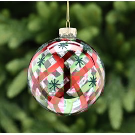 Festive Clear Glass With Red/green Lines Bauble 10cm Festive Clear Glass With Red/green Lines Bauble 10cm