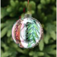 Festive Clear Glass With Green/red Leaves Bauble 10cm Festive Clear Glass With Green/red Leaves Bauble 10cm