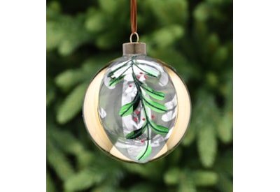 Festive Clear Glass With Mistletoe Design Bauble 10cm Festive Clear Glass With Mistletoe Design Bauble 10cm