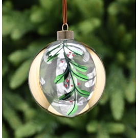Festive Clear Glass With Mistletoe Design Bauble 10cm Festive Clear Glass With Mistletoe Design Bauble 10cm