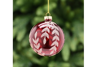 Festive Red Translucent Gold Leaf Glass Bauble 8cm Festive Red Translucent Gold Leaf Glass Bauble 8cm