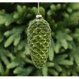 Festive Green Flock Glass Pinecone With Gold Shimmer 16cm Festive Green Flock Glass Pinecone With Gold Shimmer 16cm