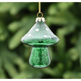 Festive Hanging Green Glass Mushroom 9cm Festive Hanging Green Glass Mushroom 9cm