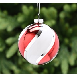 Festive Silver Thick Red/white Stripes Glass Bauble 10cm Festive Silver Thick Red/white Stripes Glass Bauble 10cm