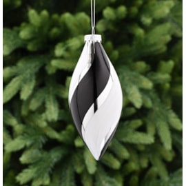 Festive Silver Glass Drop With Thick Black/white Stripes 17cm Festive Silver Glass Drop With Thick Black/white Stripes 17cm