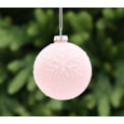 Festive Pink Frosted With White Snowflake Glass Bauble 8cm Festive Pink Frosted With White Snowflake Glass Bauble 8cm