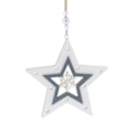 Festive Hanging White/blue Wood Star 12cm Festive Hanging White/blue Wood Star 12cm