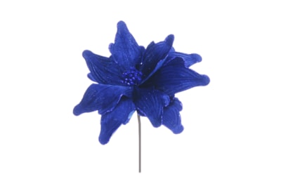 Festive Navy Velvet Poinsettia Pick 25cm