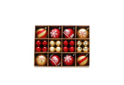 Festive Assorted Size Bauble Pack Red/gold 40s Festive Assorted Size Bauble Pack Red/gold 40s