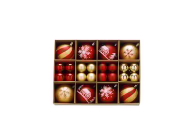 Festive Assorted Size Bauble Pack Red/gold 40s