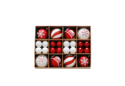 Festive Assorted Size Bauble Pack Red/white 40s Festive Assorted Size Bauble Pack Red/white 40s