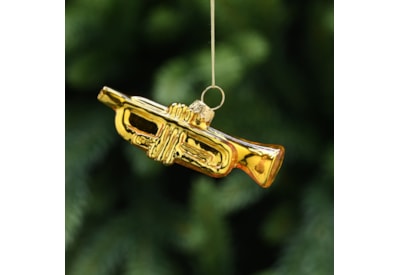 Festive Classic Gold Glass Trumpet Hanging Decoration 8cm Festive Classic Gold Glass Trumpet Hanging Decoration 8cm
