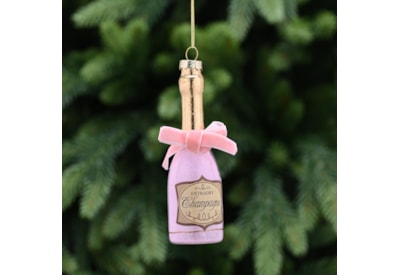 Festive Pink/gold Glass Champagne Bottle Hanging Decoration 12cm Festive Pink/gold Glass Champagne Bottle Hanging Decoration 12cm