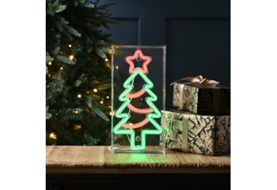 Festive Lit Green/red Neon Flex Christmas Tree Sign 30cm