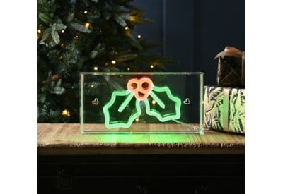 Festive Lit Green/red Neon Flex Holly Sign 30cm Festive Lit Green/red Neon Flex Holly Sign 30cm